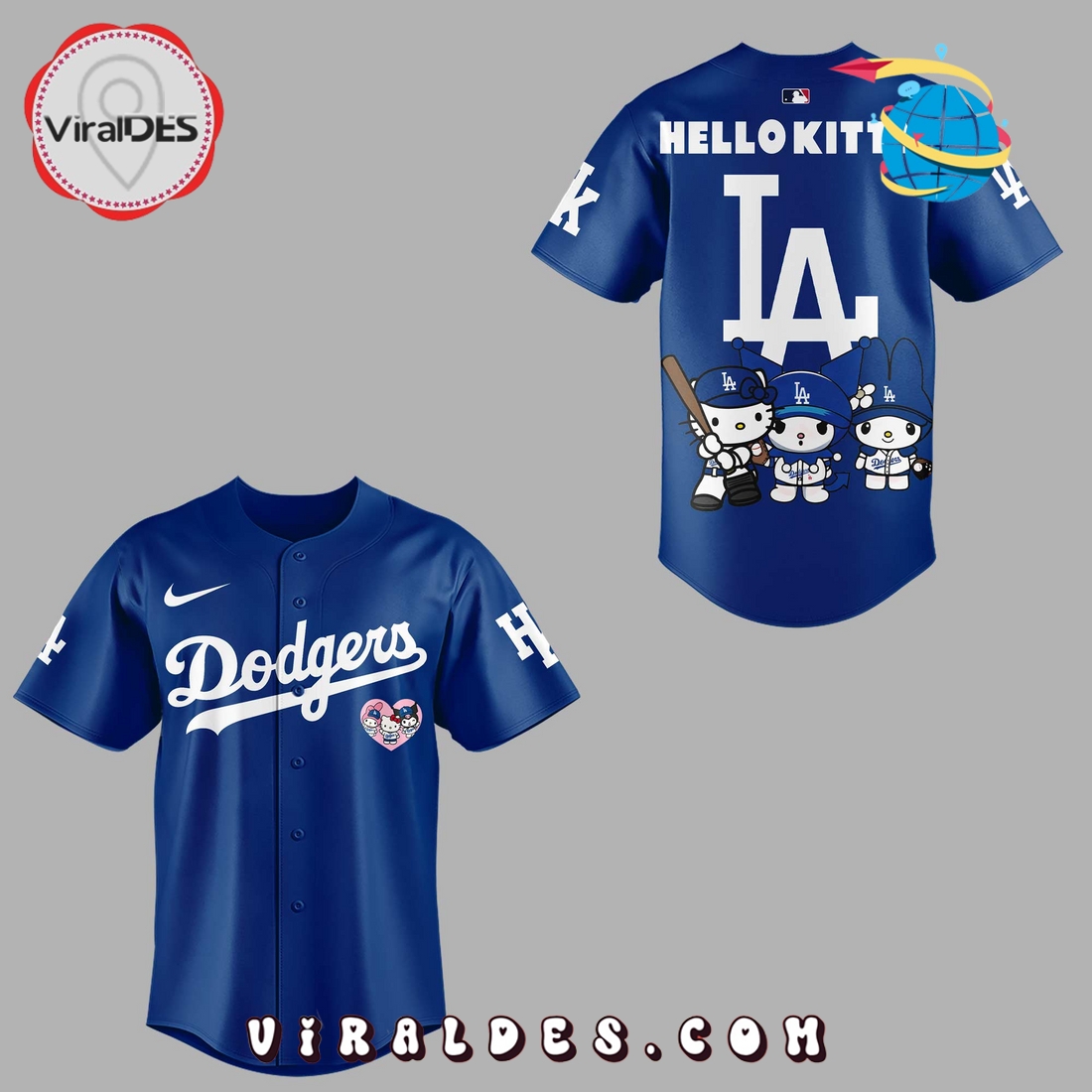 Dodgers MLB x Hello Kitty Blue Baseball Jersey Dodgers MLB x Hello Kitty Blue Baseball Jersey
