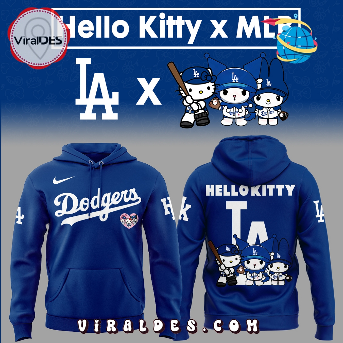 Dodgers MLB x Hello Kitty Blue Hoodie, Long Pants Dodgers MLB x Hello Kitty Blue Hoodie, Long Pants