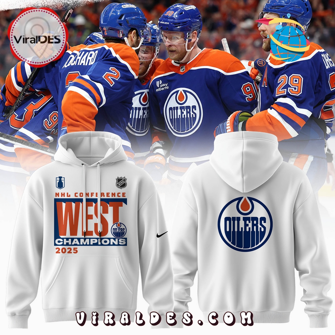Edmonton Oilers 2025 Western Conference Champions White Hoodie Edmonton Oilers 2025 Western Conference Champions White Hoodie