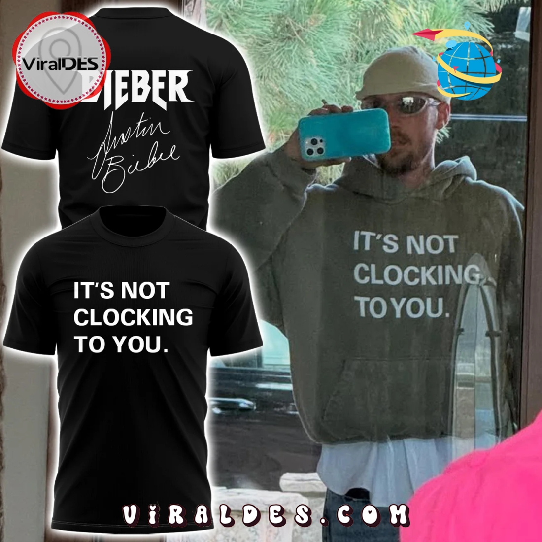 Justin Bieber Wears It’s Not Clocking To You Black Hoodie Justin Bieber Wears It’s Not Clocking To You Black Hoodie