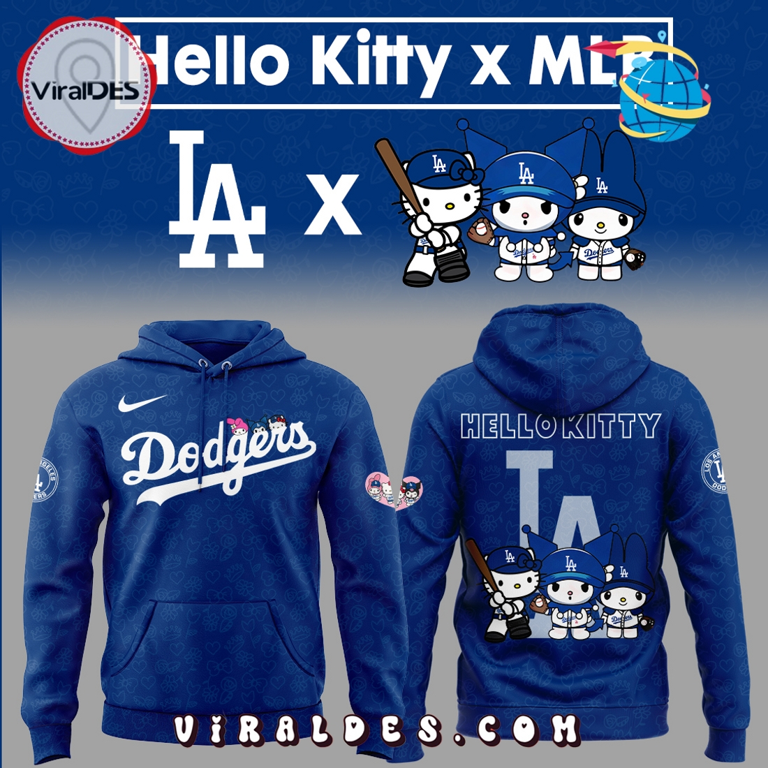 Los Angeles Dodgers x Hello Kitty Night Blue Hoodie, Long Pants Los Angeles Dodgers x Hello Kitty Night Blue Hoodie, Long Pants