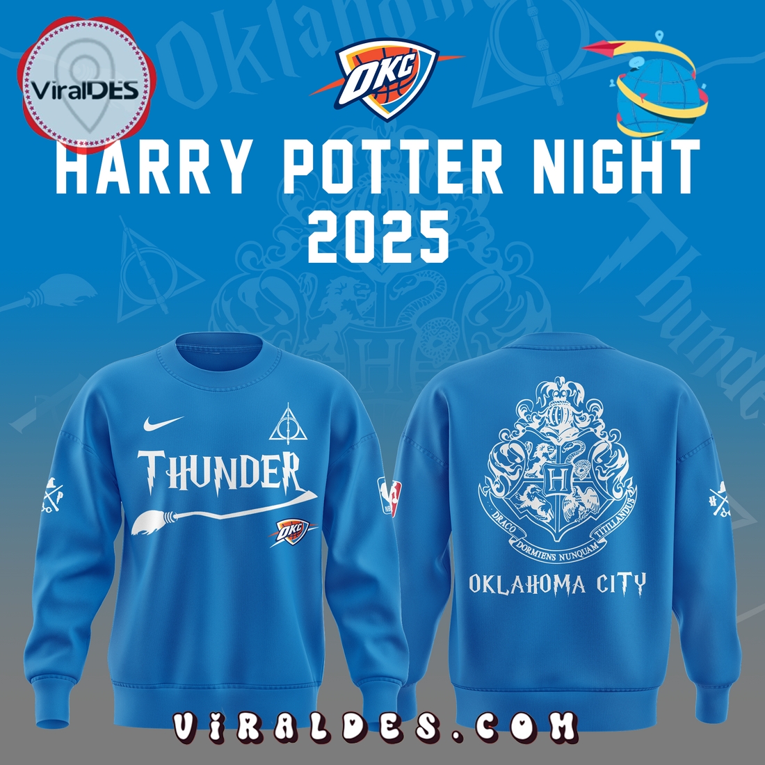 OKC Thunder x Harry Potter Night 2025 Blue Hoodie OKC Thunder x Harry Potter Night 2025 Blue Hoodie