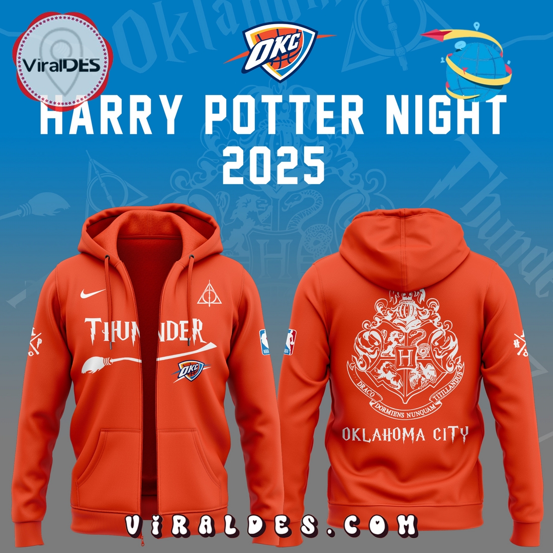 OKC Thunder x Harry Potter Night 2025 Orange Hoodie OKC Thunder x Harry Potter Night 2025 Orange Hoodie