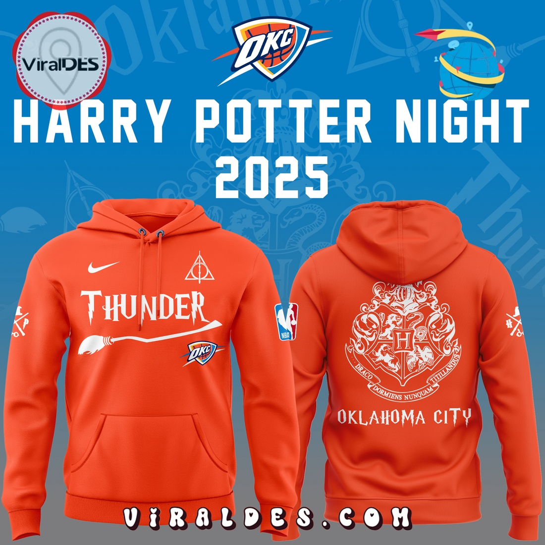 OKC Thunder x Harry Potter Night 2025 Orange Hoodie OKC Thunder x Harry Potter Night 2025 Orange Hoodie
