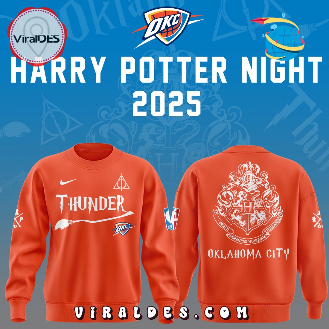 OKC Thunder x Harry Potter Night 2025 Orange Hoodie OKC Thunder x Harry Potter Night 2025 Orange Hoodie