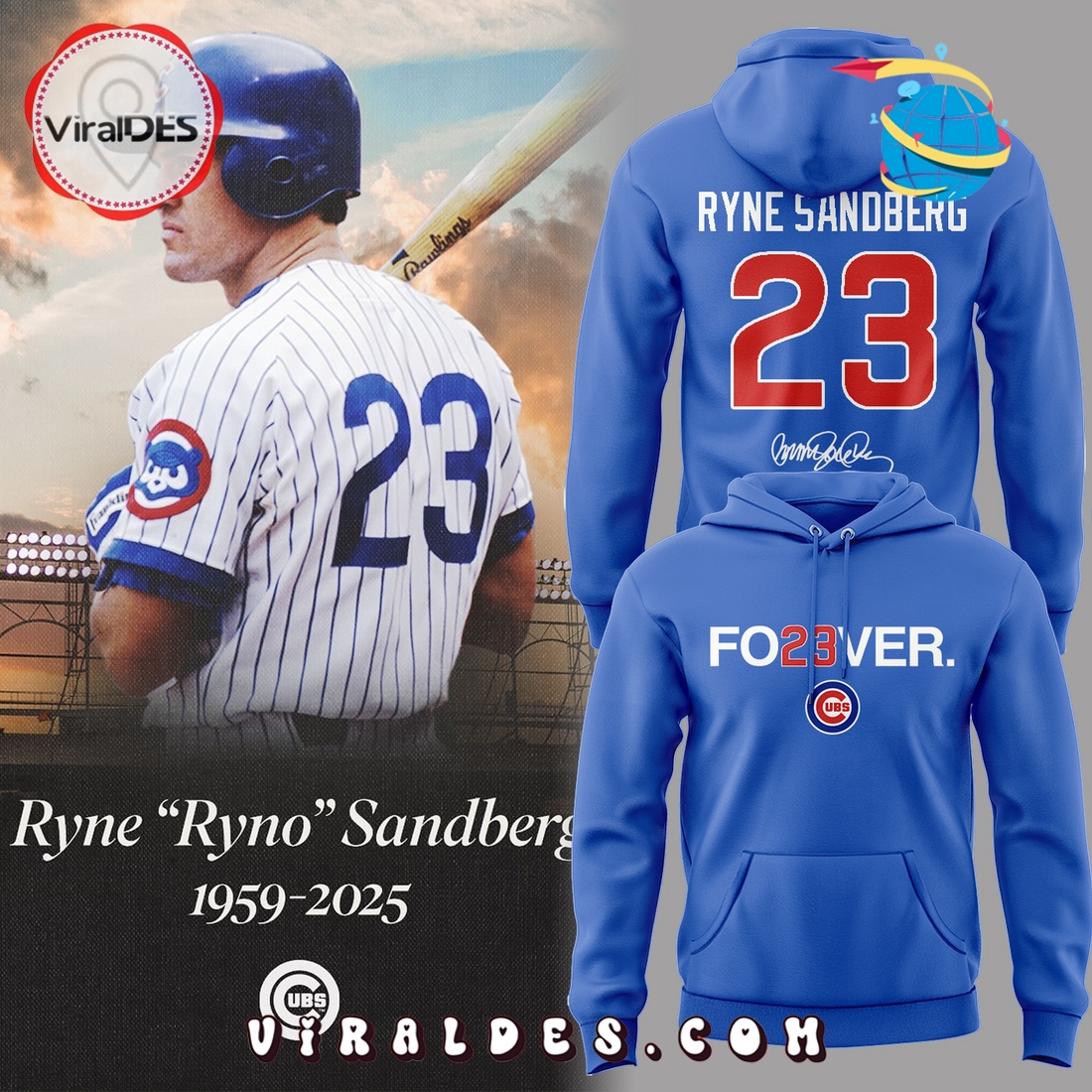 Ryne Sandberg 1959 – 2025 Signatures Blue Hoodie Ryne Sandberg 1959 – 2025 Signatures Blue Hoodie