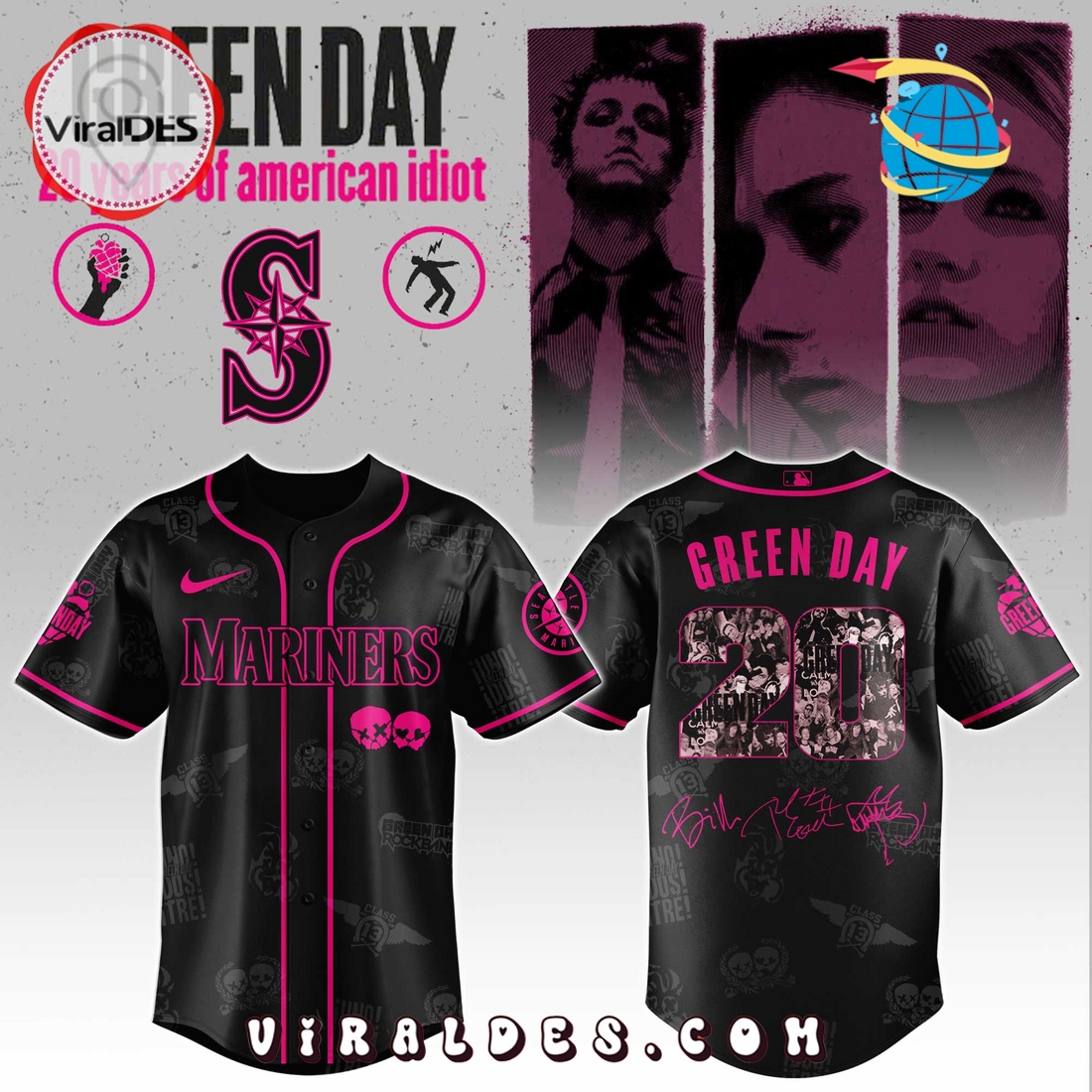 Seattle Mariners MLB x Green Day 20th Anniversary Baseball Jersey Seattle Mariners MLB x Green Day 20th Anniversary Baseball Jersey