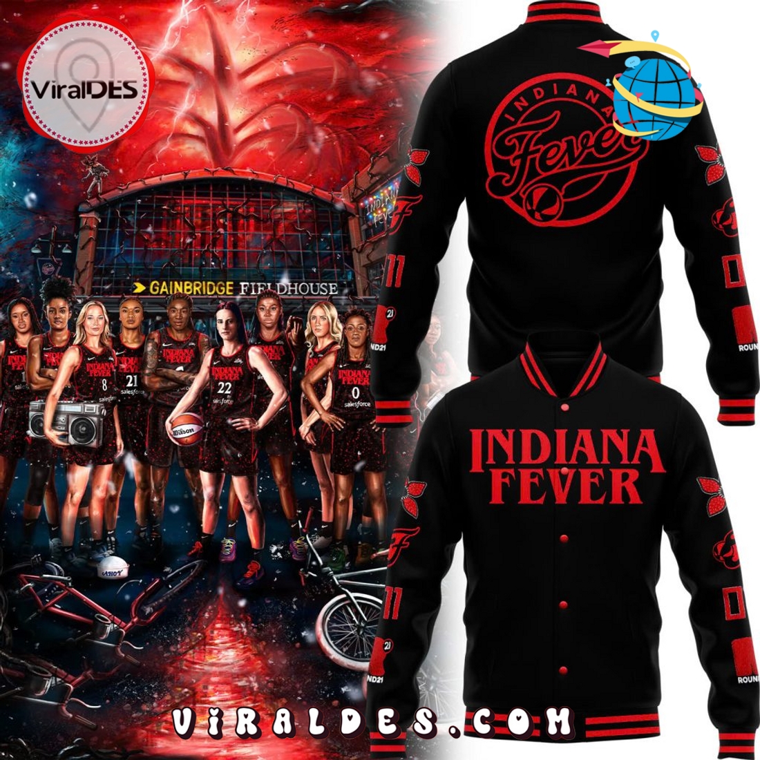 Men’s Indiana Fever Stranger Things Baseball Jacket Men’s Indiana Fever Stranger Things Baseball Jacket