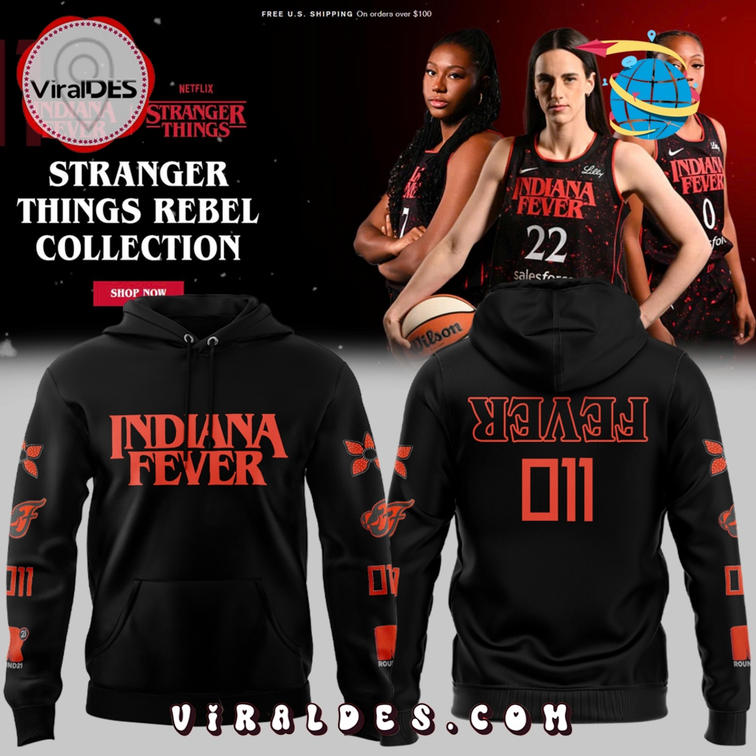 Men’s Indiana Fever Stranger Things Rebel Swingman Hoodie, Cap Men’s Indiana Fever Stranger Things Rebel Swingman Hoodie, Cap