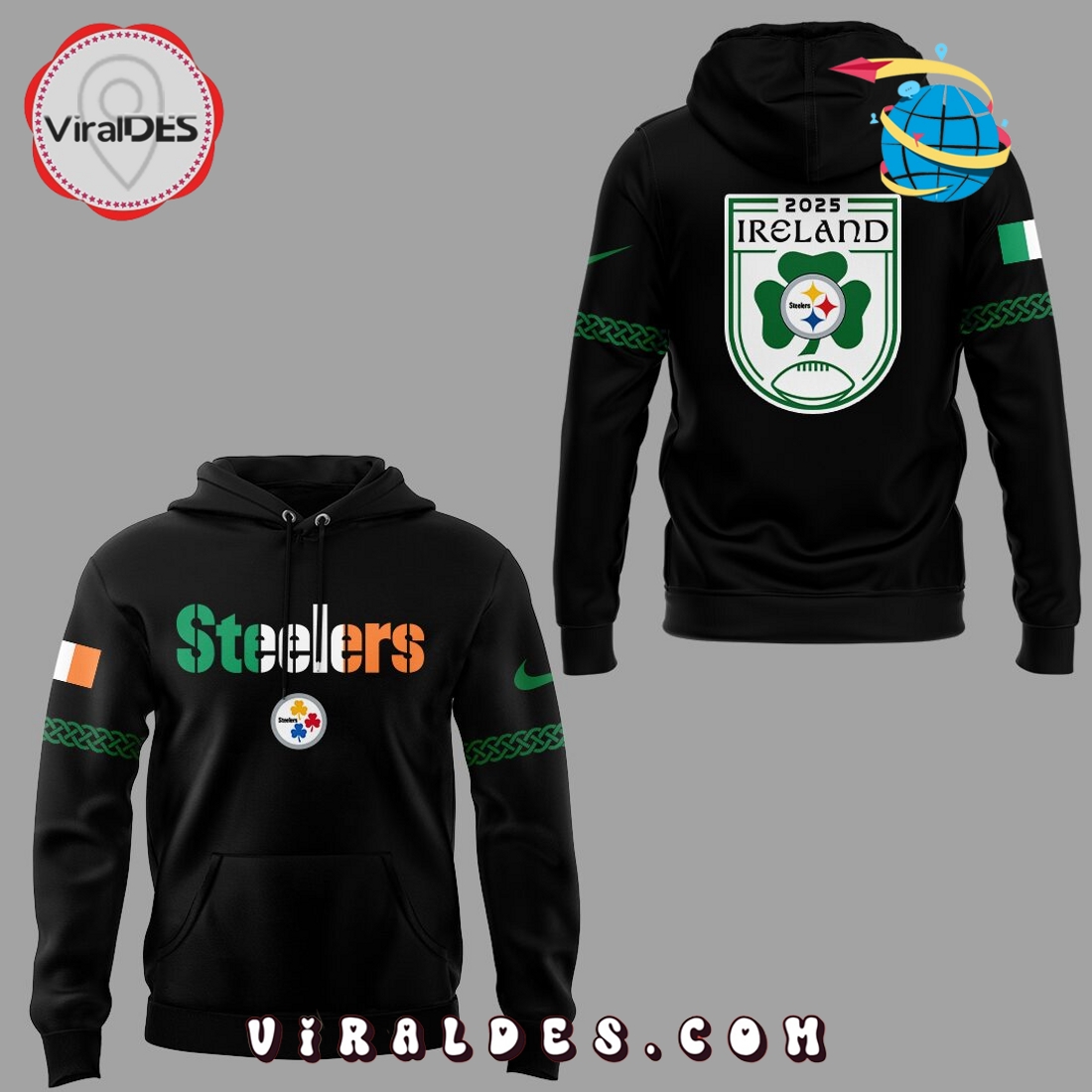 Pittsburgh Steelers Dublin Game 2025 Black Hoodie, Long Pants Pittsburgh Steelers Dublin Game 2025 Black Hoodie, Long Pants