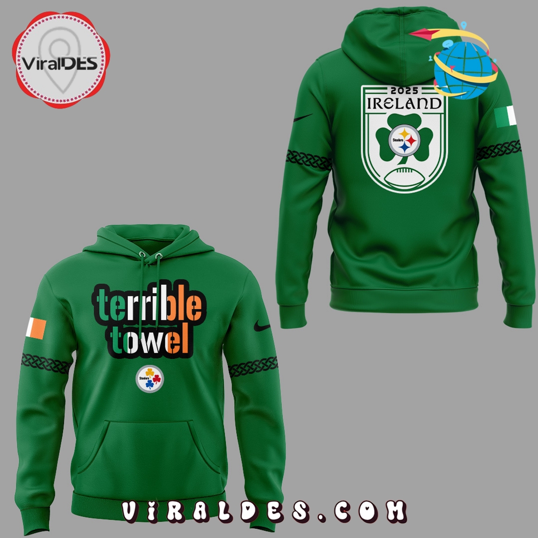 Pittsburgh Steelers Dublin Game 2025 Green Hoodie Pittsburgh Steelers Dublin Game 2025 Green Hoodie