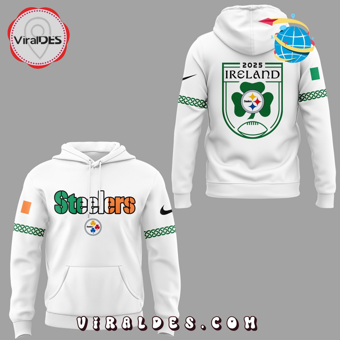 Pittsburgh Steelers Dublin Game 2025 White Hoodie, Long Pants Pittsburgh Steelers Dublin Game 2025 White Hoodie, Long Pants