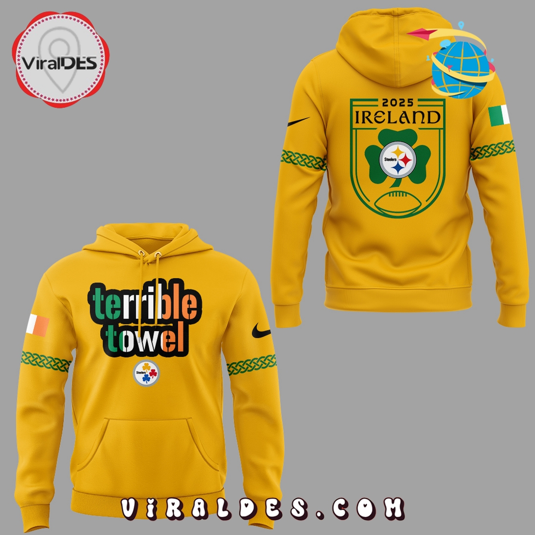 Pittsburgh Steelers Dublin Game 2025 Yellow Hoodie, Long Pants Pittsburgh Steelers Dublin Game 2025 Yellow Hoodie, Long Pants