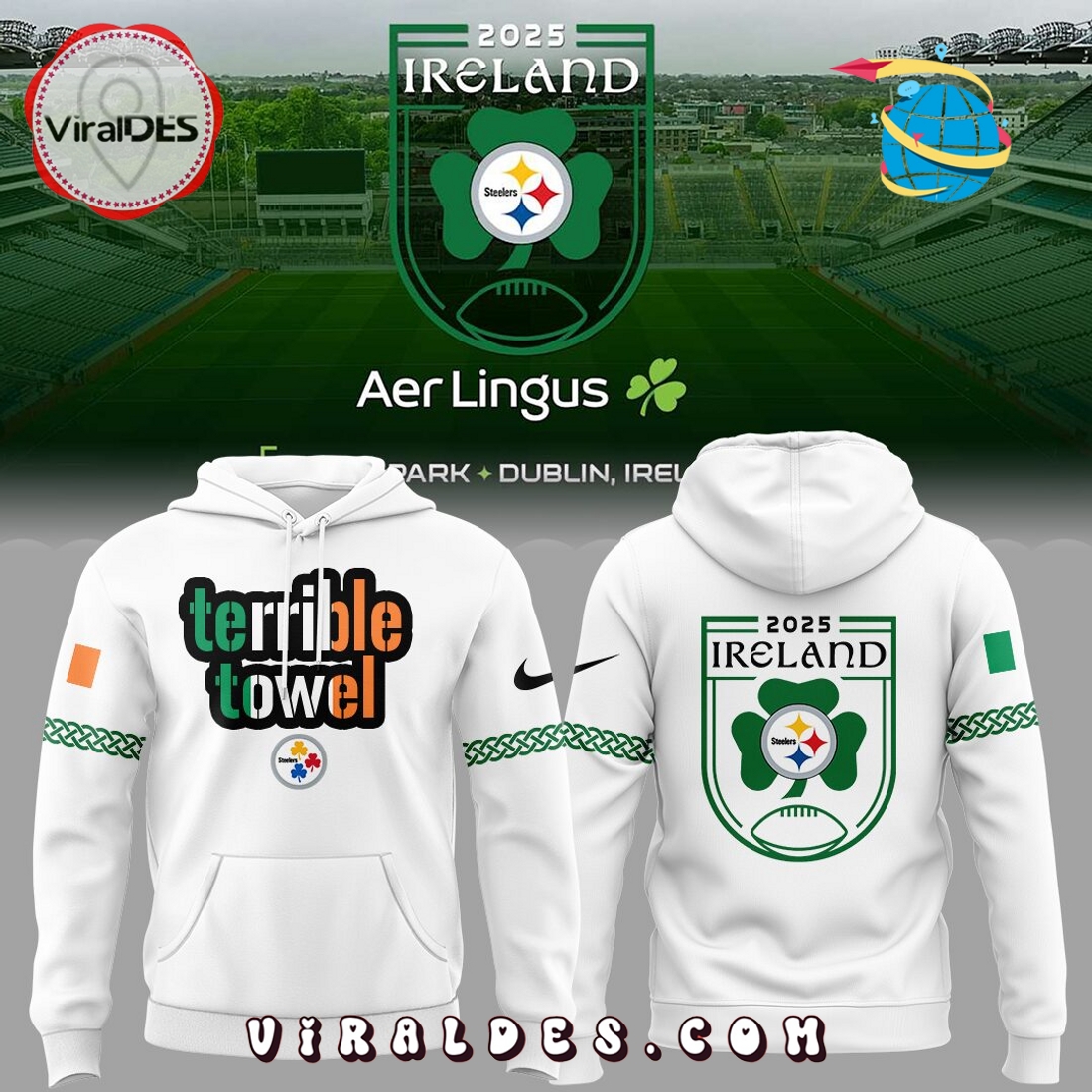 Pittsburgh Steelers Dublin Game White Hoodie, Long Pants Pittsburgh Steelers Dublin Game White Hoodie, Long Pants