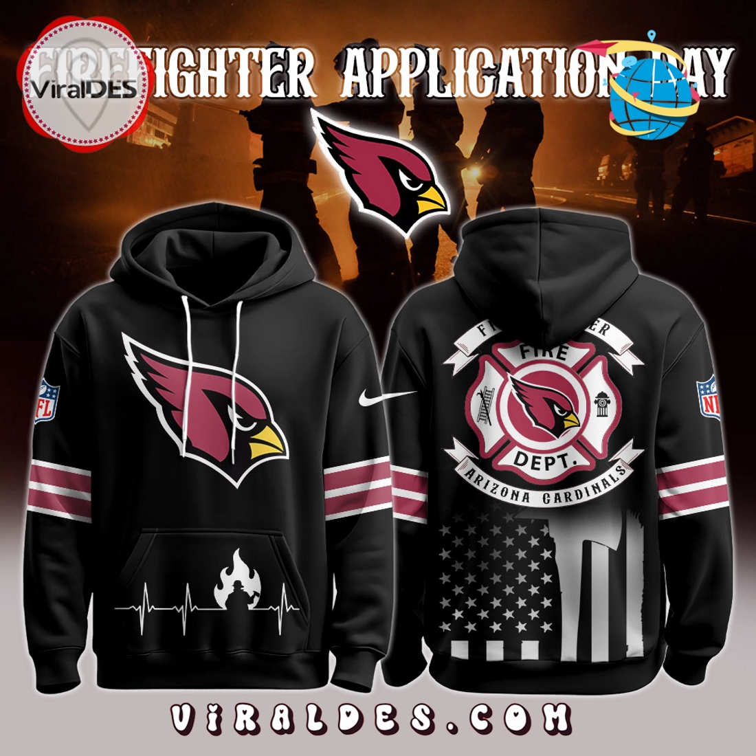 Arizona Cardinals x Firefighter Appreciation Night Game Hoodie 2025 Arizona Cardinals x Firefighter Appreciation Night Game Hoodie 2025