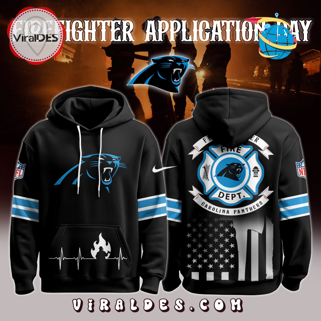 Carolina Panthers x Firefighter Appreciation Night Game Hoodie 2025 Carolina Panthers x Firefighter Appreciation Night Game Hoodie 2025