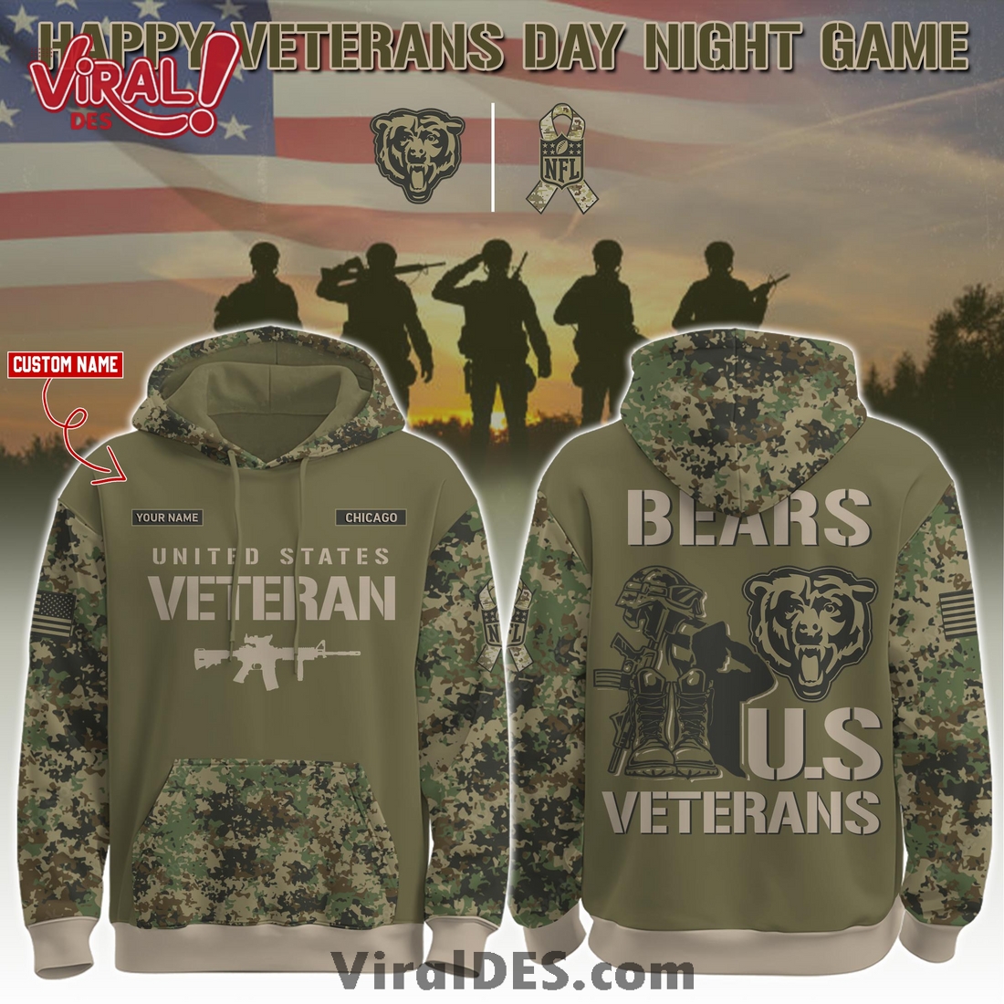 Chicago Bears Veteran Day 2025 Hoodie Limited Edions Chicago Bears Veteran Day 2025 Hoodie Limited Edions