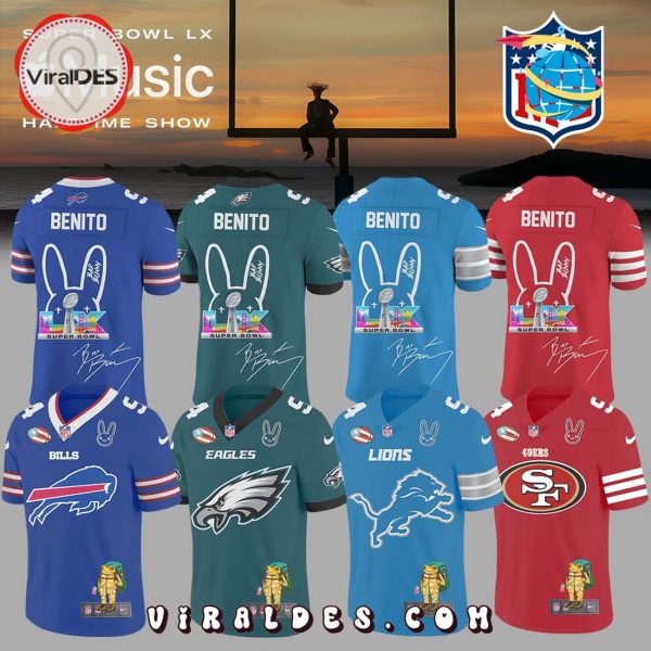 Custom Team NFL x Bad Bunny Super Bowl Football Jersey - Viral