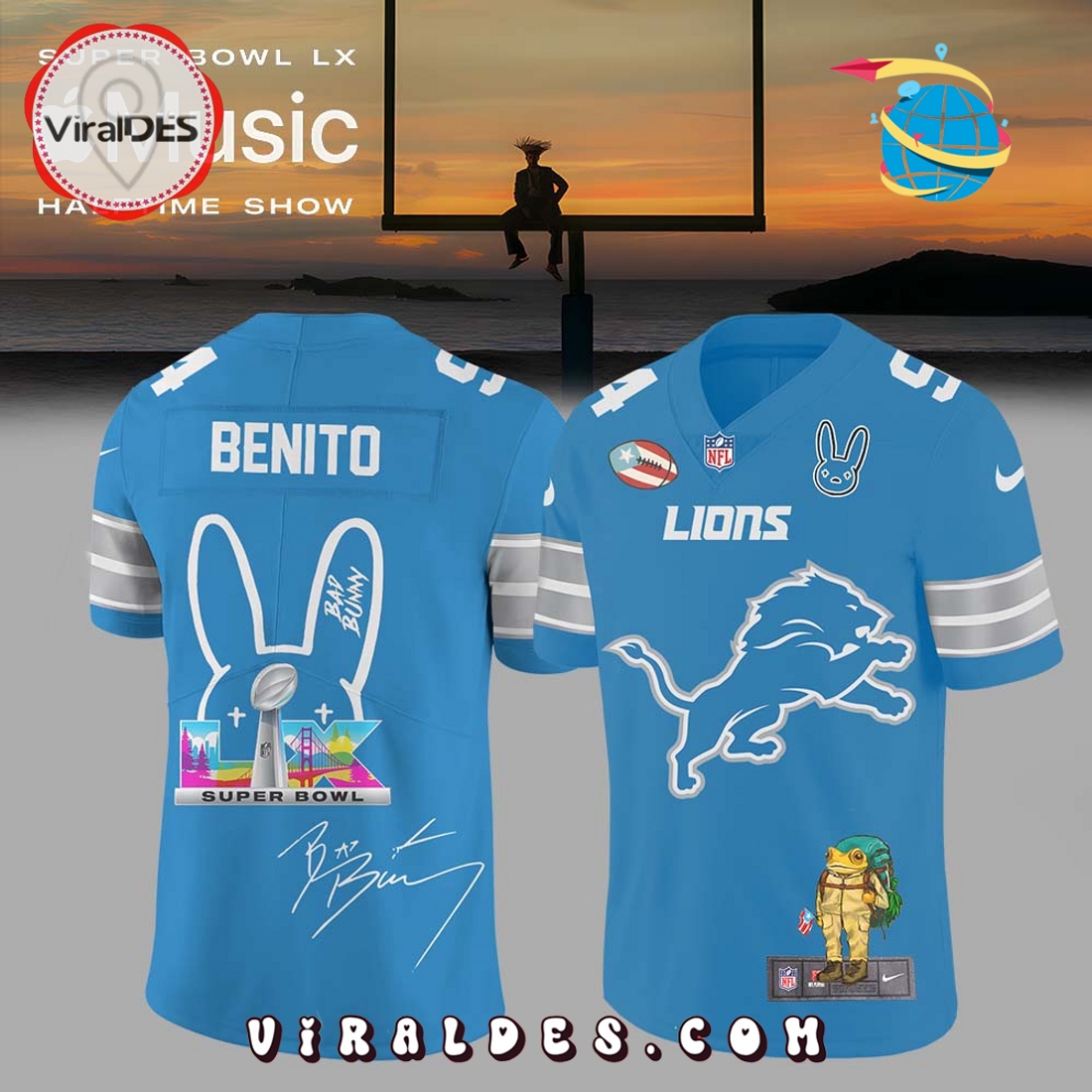 Custom Team NFL x Bad Bunny Super Bowl Football Jersey Custom Team NFL x Bad Bunny Super Bowl Football Jersey