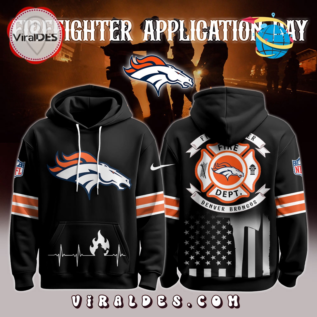 Denver Broncos x Firefighter Appreciation Night Game Hoodie 2025 Denver Broncos x Firefighter Appreciation Night Game Hoodie 2025