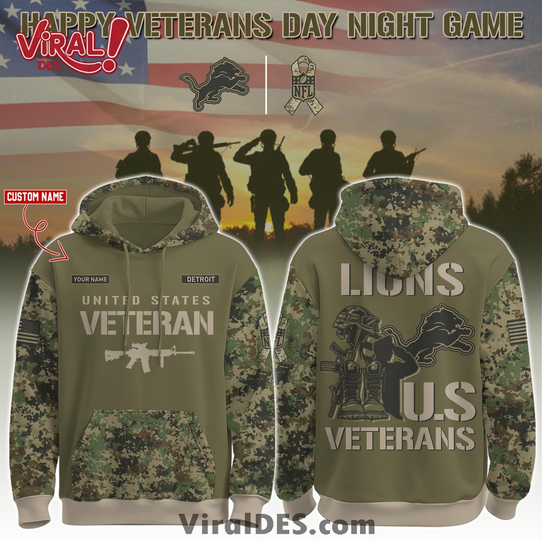 Detroit Lions Veteran Day 2025 Hoodie Limited Edions Detroit Lions Veteran Day 2025 Hoodie Limited Edions