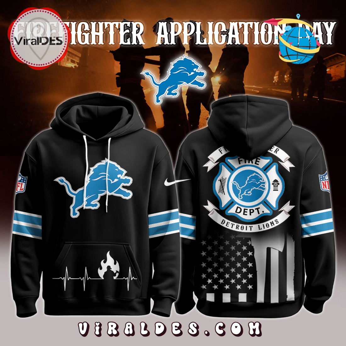 Detroit Lions x Firefighter Appreciation Night Game Hoodie 2025 Detroit Lions x Firefighter Appreciation Night Game Hoodie 2025