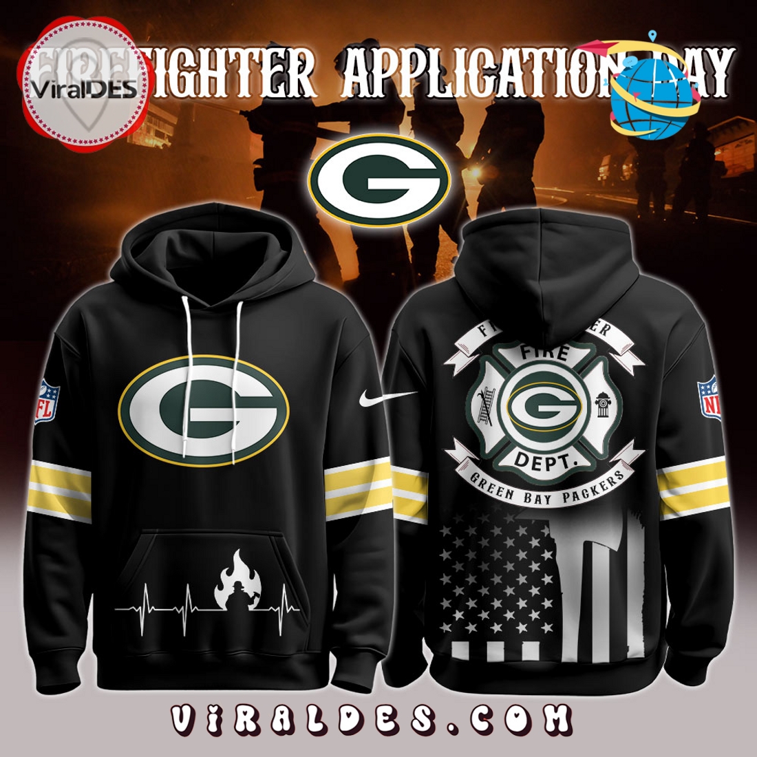 Green Bay Packers x Firefighter Appreciation Night Game Hoodie 2025 Green Bay Packers x Firefighter Appreciation Night Game Hoodie 2025