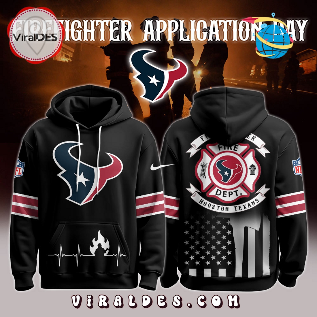 Houston Texans x Firefighter Appreciation Night Game Hoodie 2025 Houston Texans x Firefighter Appreciation Night Game Hoodie 2025