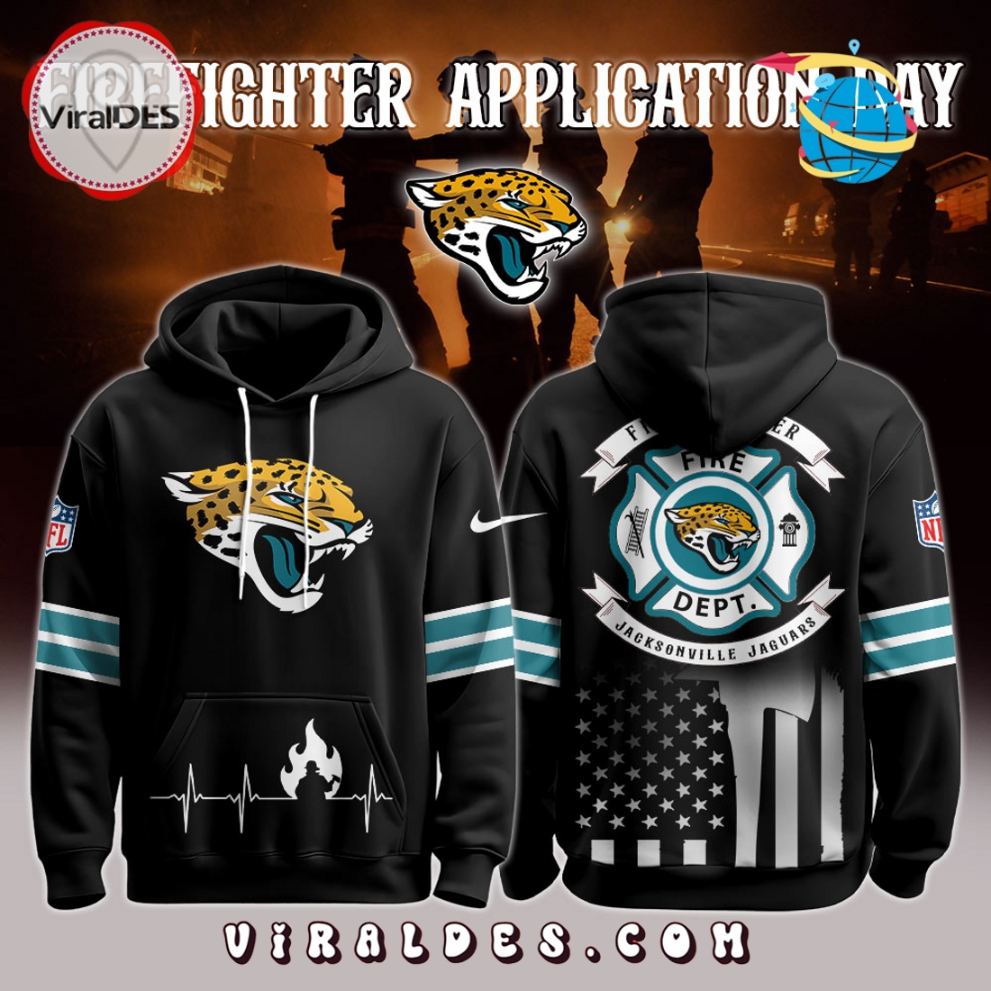 Jacksonville Jaguars x Firefighter Appreciation Night Game Hoodie 2025 Jacksonville Jaguars x Firefighter Appreciation Night Game Hoodie 2025