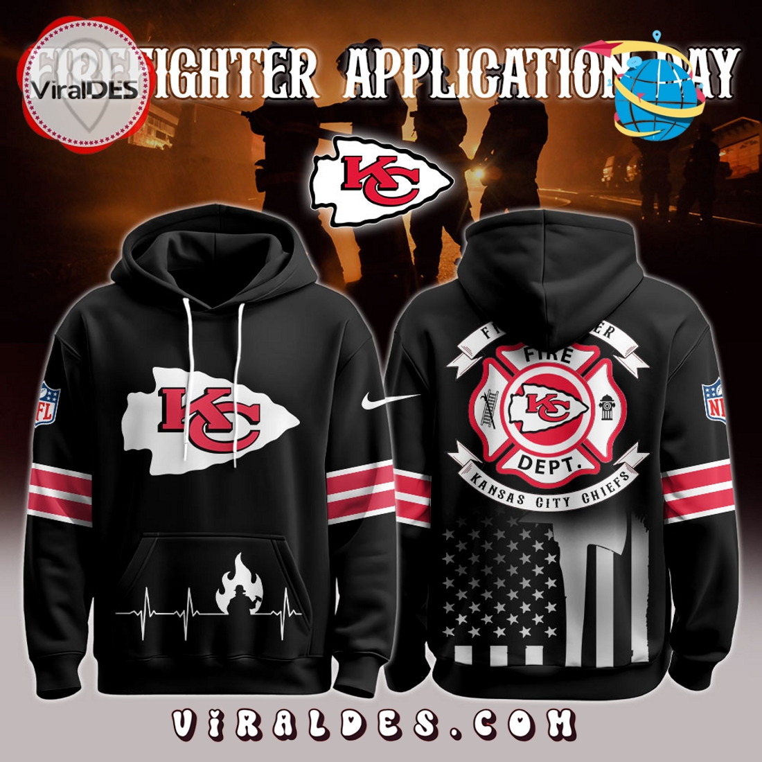 Kansas City Chiefs x Firefighter Appreciation Night Game Hoodie 2025 Kansas City Chiefs x Firefighter Appreciation Night Game Hoodie 2025