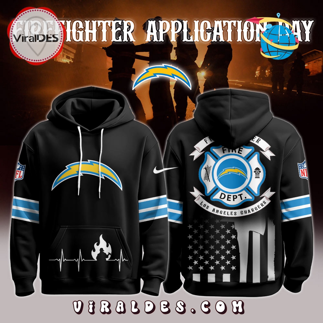 Los Angeles Chargers x Firefighter Appreciation Night Game Hoodie 2025 Los Angeles Chargers x Firefighter Appreciation Night Game Hoodie 2025