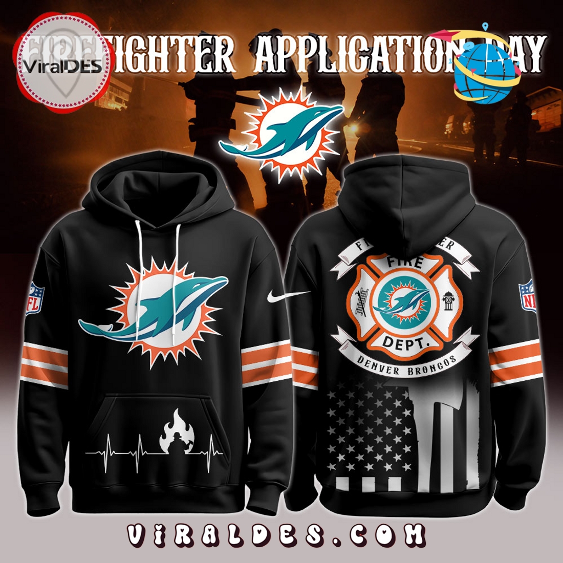 Miami Dolphins x Firefighter Appreciation Night Game Hoodie 2025 Miami Dolphins x Firefighter Appreciation Night Game Hoodie 2025