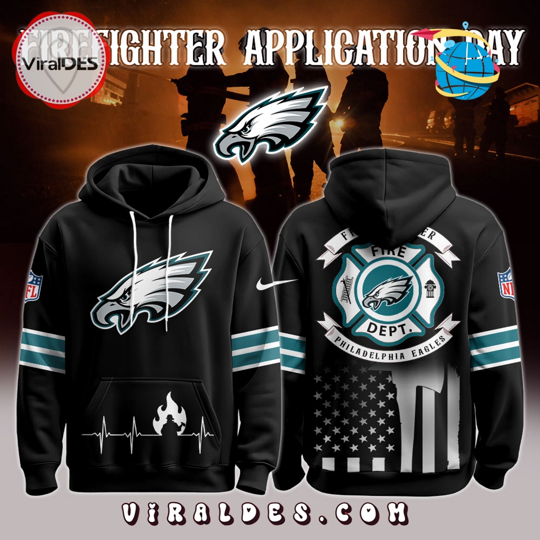 Philadelphia Eagles x Firefighter Appreciation Night Game Hoodie 2025 Philadelphia Eagles x Firefighter Appreciation Night Game Hoodie 2025