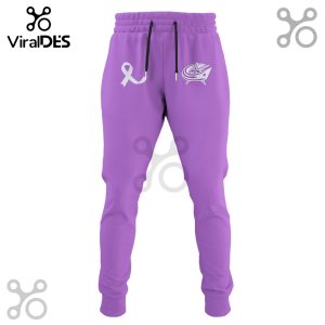 Columbus Blue Jackets Hockey Fights Cancer Purple Ribbon Hoodie