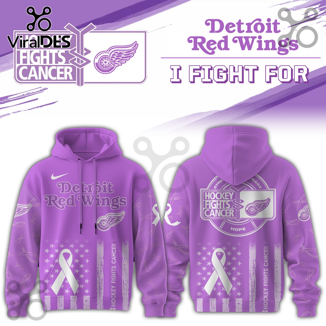 Detroit Red Wings Hockey Fights Cancer Purple Ribbon Hoodie Detroit Red Wings Hockey Fights Cancer Purple Ribbon Hoodie