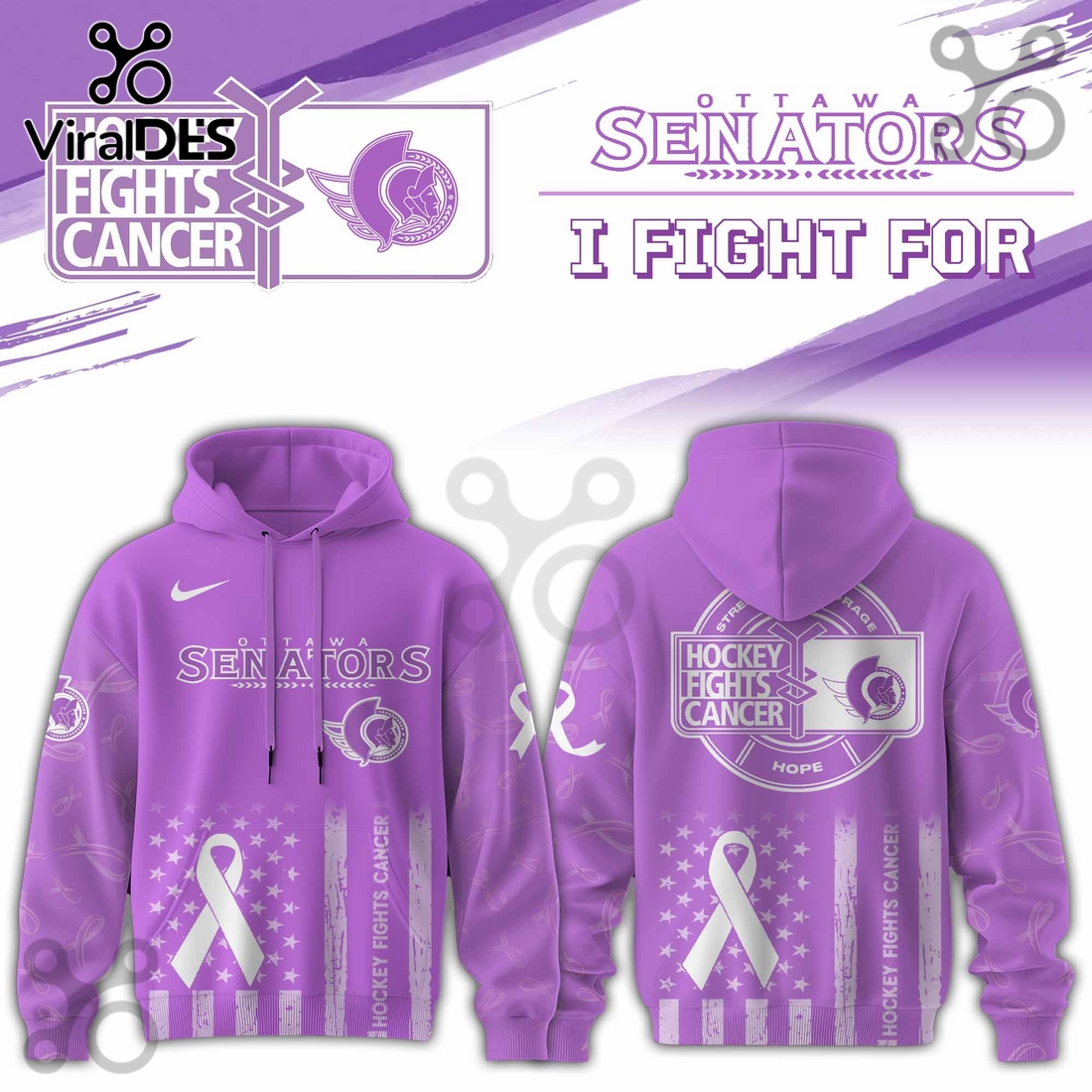 Ottawa Senators Hockey Fights Cancer Purple Ribbon Hoodie Ottawa Senators Hockey Fights Cancer Purple Ribbon Hoodie
