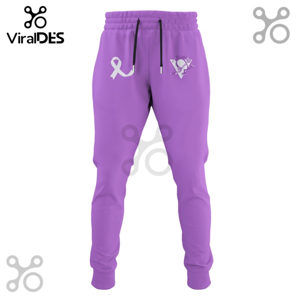 Pittsburgh Penguins Hockey Fights Cancer Purple Ribbon Hoodie