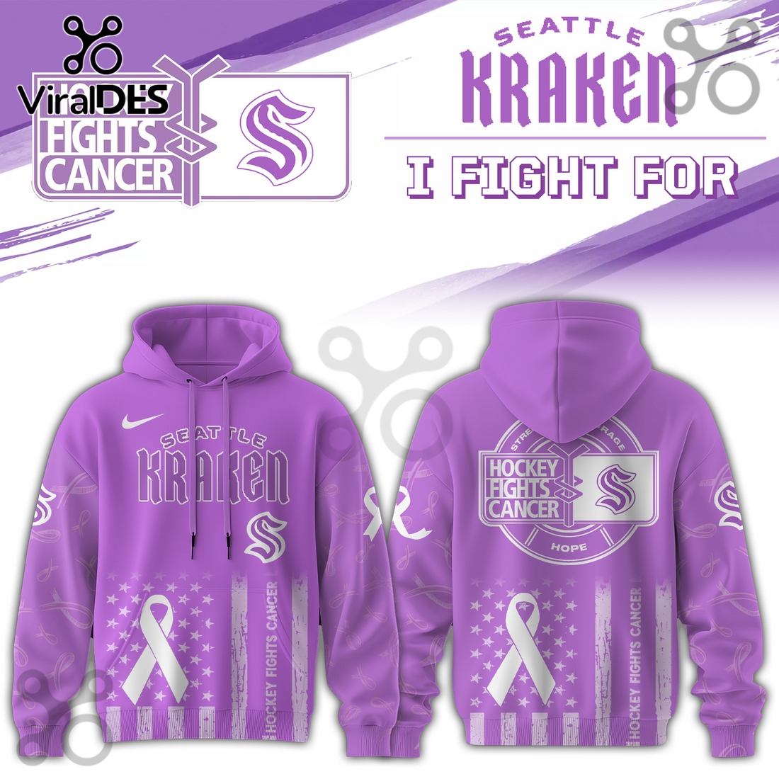 Seattle Kraken Hockey Fights Cancer Purple Ribbon Hoodie Seattle Kraken Hockey Fights Cancer Purple Ribbon Hoodie