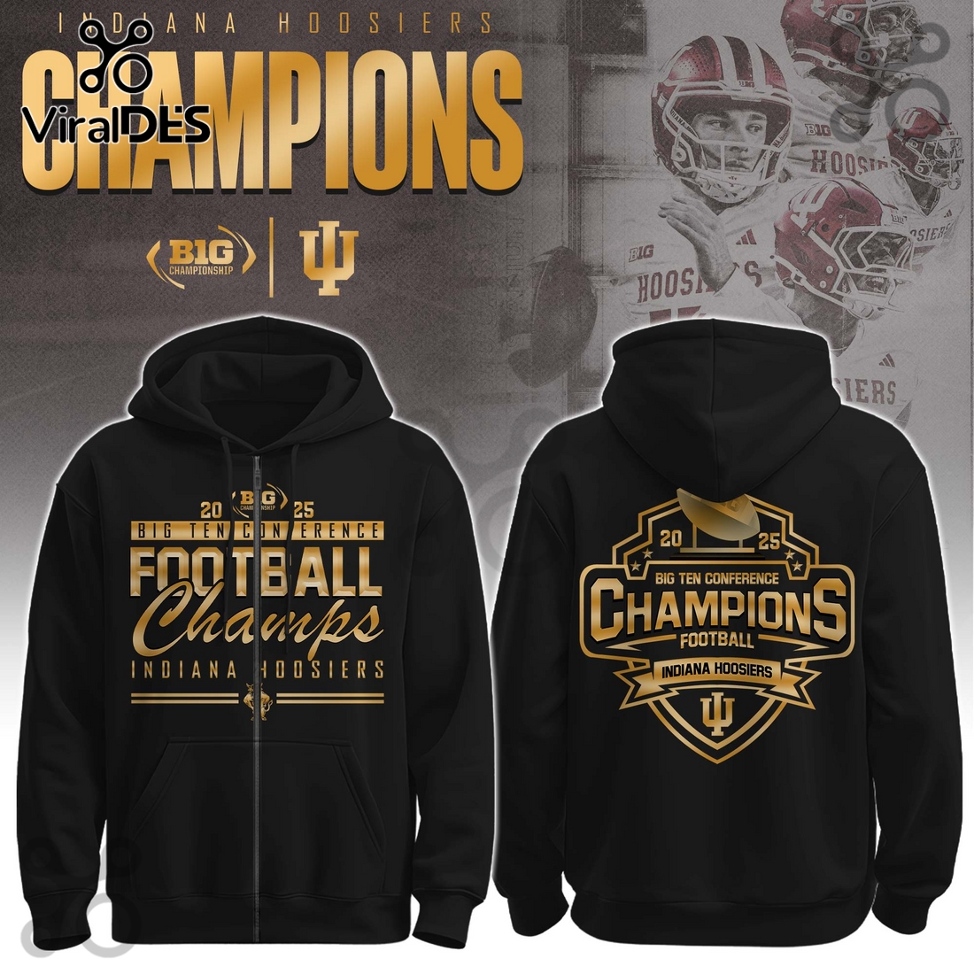 2025 Indiana Hoosiers Champions Black Zip Hoodie 2025 Indiana Hoosiers Champions Black Zip Hoodie