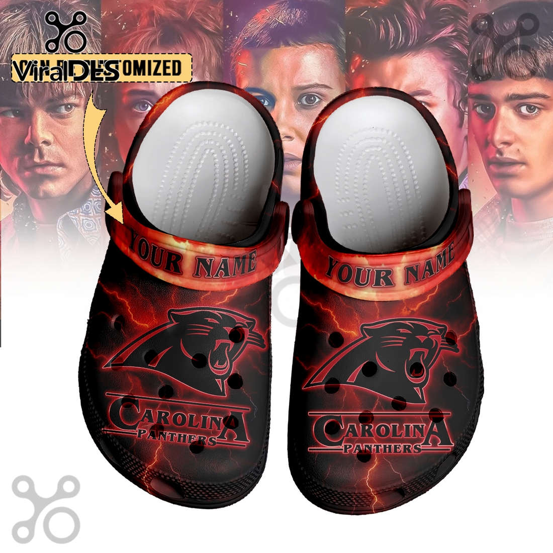 Carolina Panthers x Stranger Things Crocs Crocband Clogs Carolina Panthers x Stranger Things Crocs Crocband Clogs