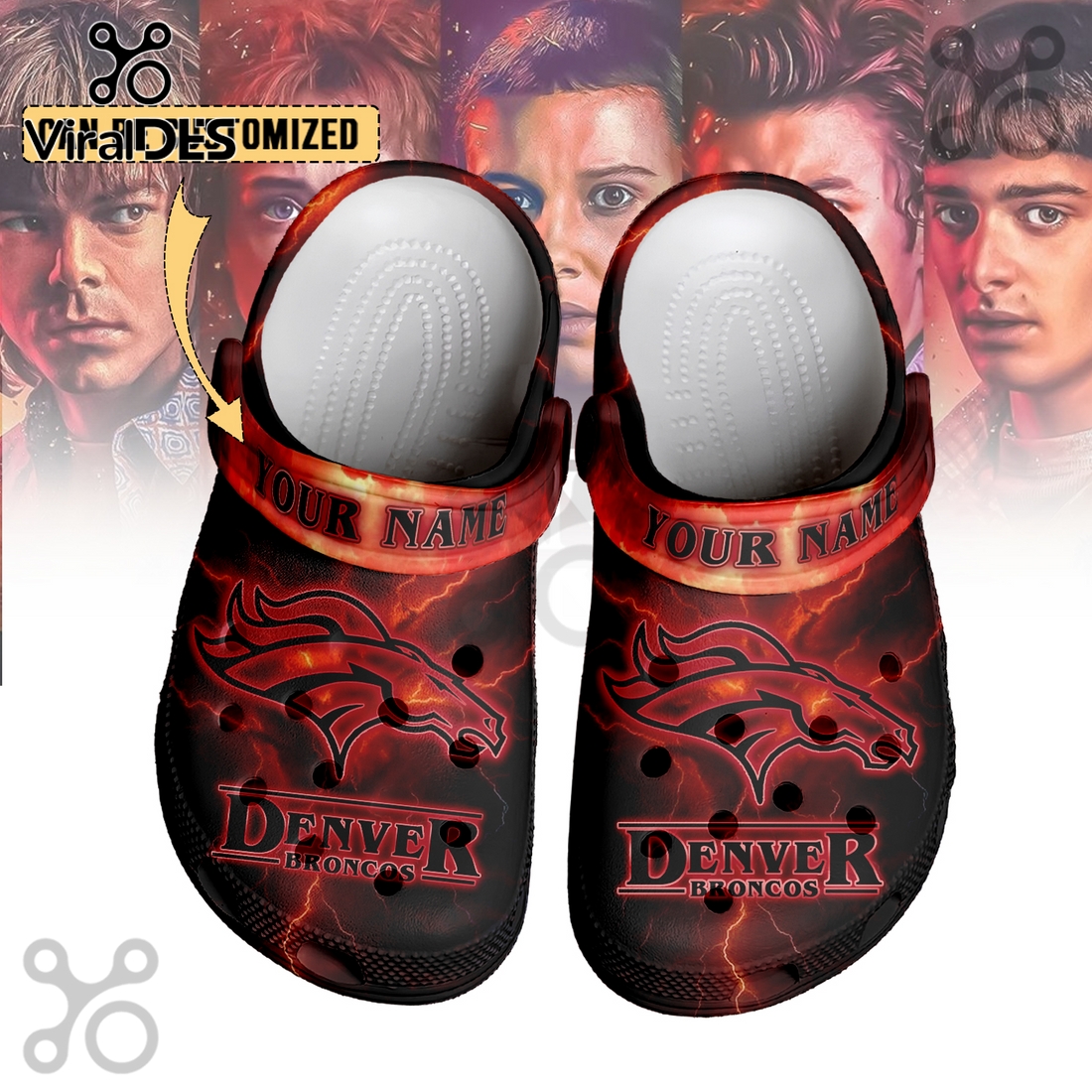 Denver Broncos x Stranger Things Crocs Crocband Clogs Denver Broncos x Stranger Things Crocs Crocband Clogs