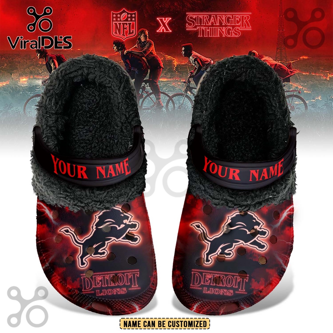Detroit Lions x Stranger Things Fleece Crocs Crocband Detroit Lions x Stranger Things Fleece Crocs Crocband
