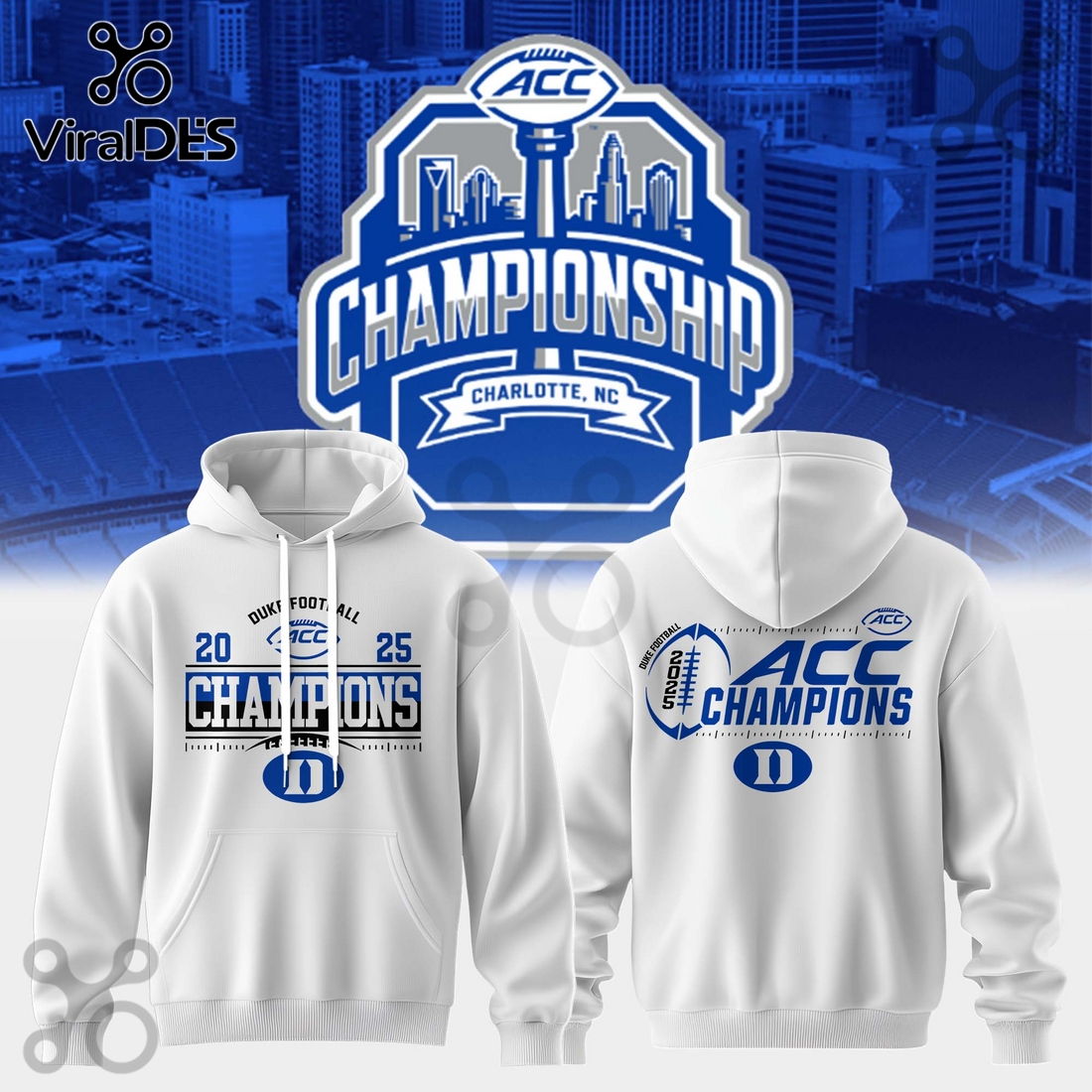Duke Blue Devils Football 2025 Champions White Hoodie Duke Blue Devils Football 2025 Champions White Hoodie