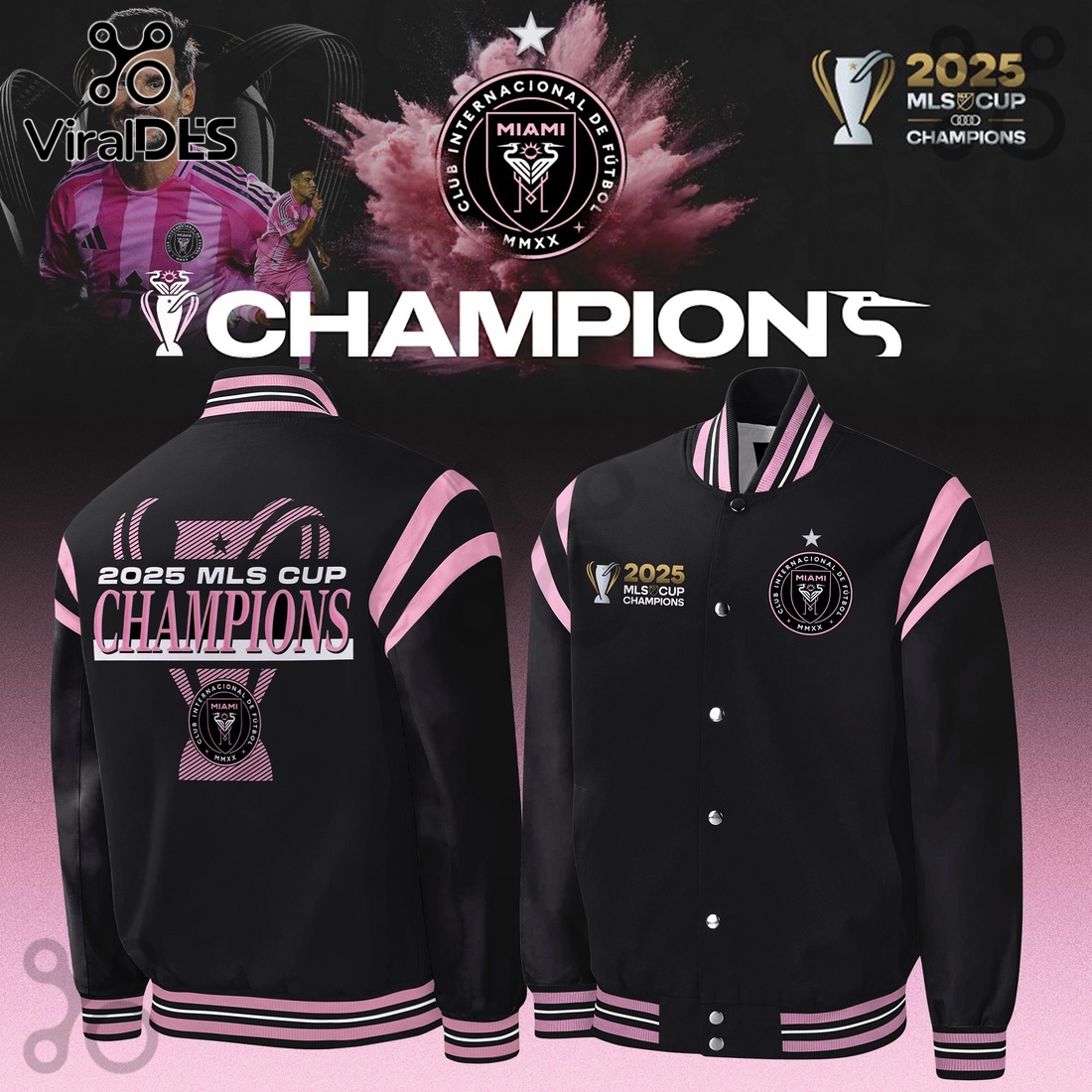Inter Miami CF 2025 MLS Cup Champions Baseball Jacket Inter Miami CF 2025 MLS Cup Champions Baseball Jacket
