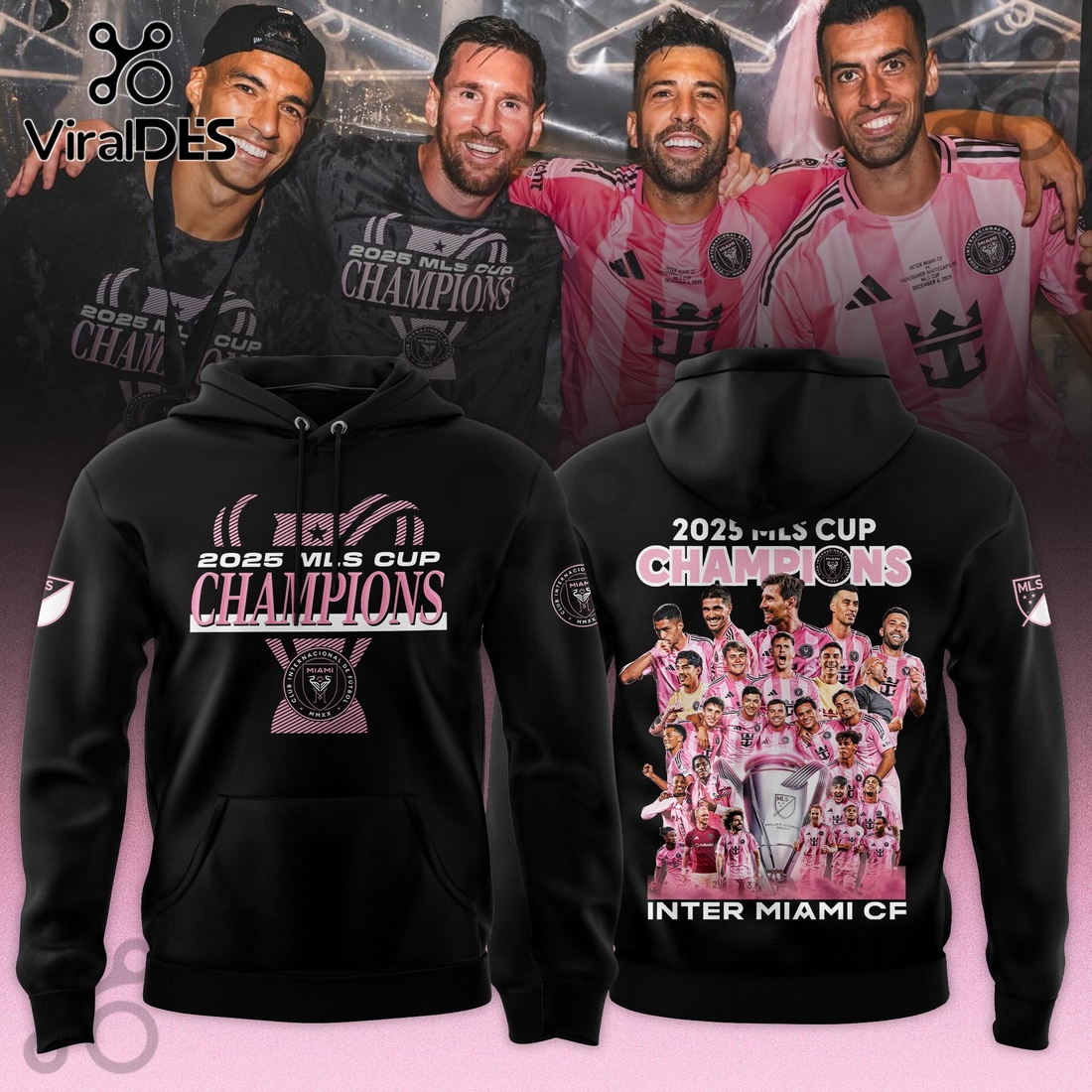 Inter Miami CF 2025 MLS Cup Champions Locker Black Hoodie And Cap Inter Miami CF 2025 MLS Cup Champions Locker Black Hoodie And Cap