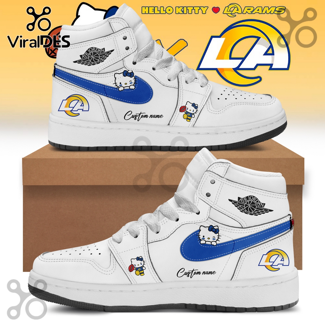 Los Angeles Rams x Hello Kitty White Air Jordan 1 Shoes Los Angeles Rams x Hello Kitty White Air Jordan 1 Shoes