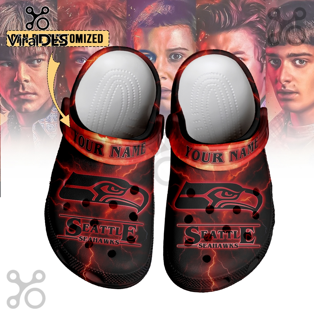 Seattle Seahawks x Stranger Things Crocs Crocband Clogs Seattle Seahawks x Stranger Things Crocs Crocband Clogs