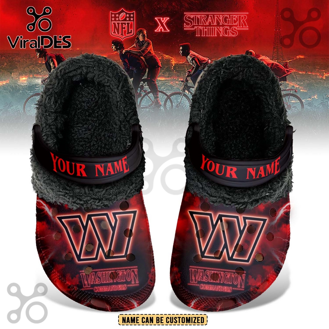 Washington Commanders x Stranger Things Fleece Crocs Crocband Washington Commanders x Stranger Things Fleece Crocs Crocband