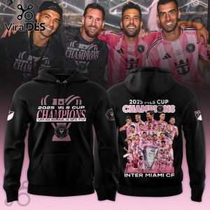 Inter Miami CF 2025 MLS Cup Champions Locker Black Hoodie And Cap
