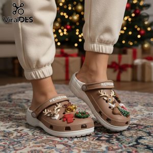 Reindeer Crocs Clogs with festive charms! Comfortable & stylish for the holidays. Perfect gift for reindeer lovers.
